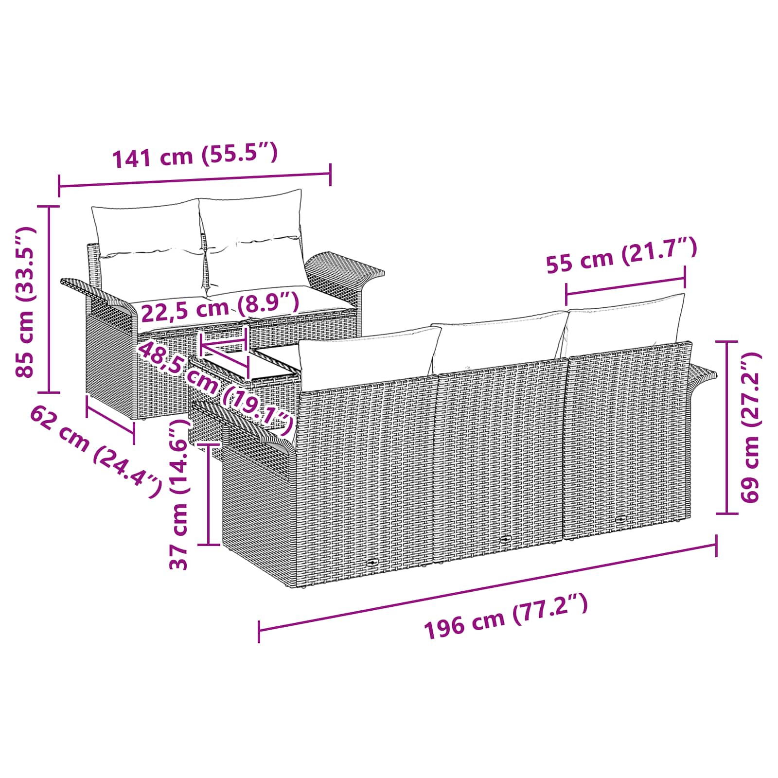 Conjunto de sofá de jardín con cojín 6 pcs Gris ratán sintético