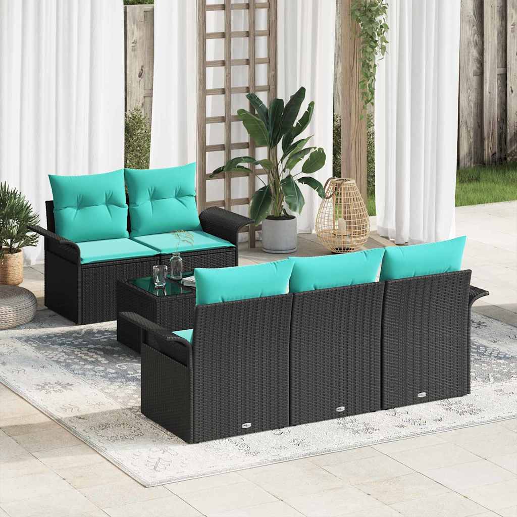 Conjunto de sofá de jardín 6 pcs Negro ratán sintético