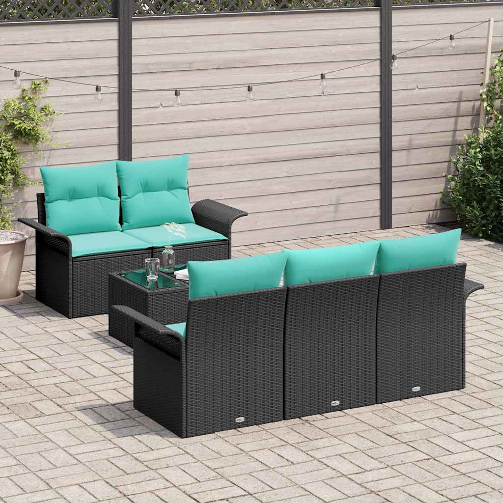 Conjunto de sofá de jardín 6 pcs Negro ratán sintético