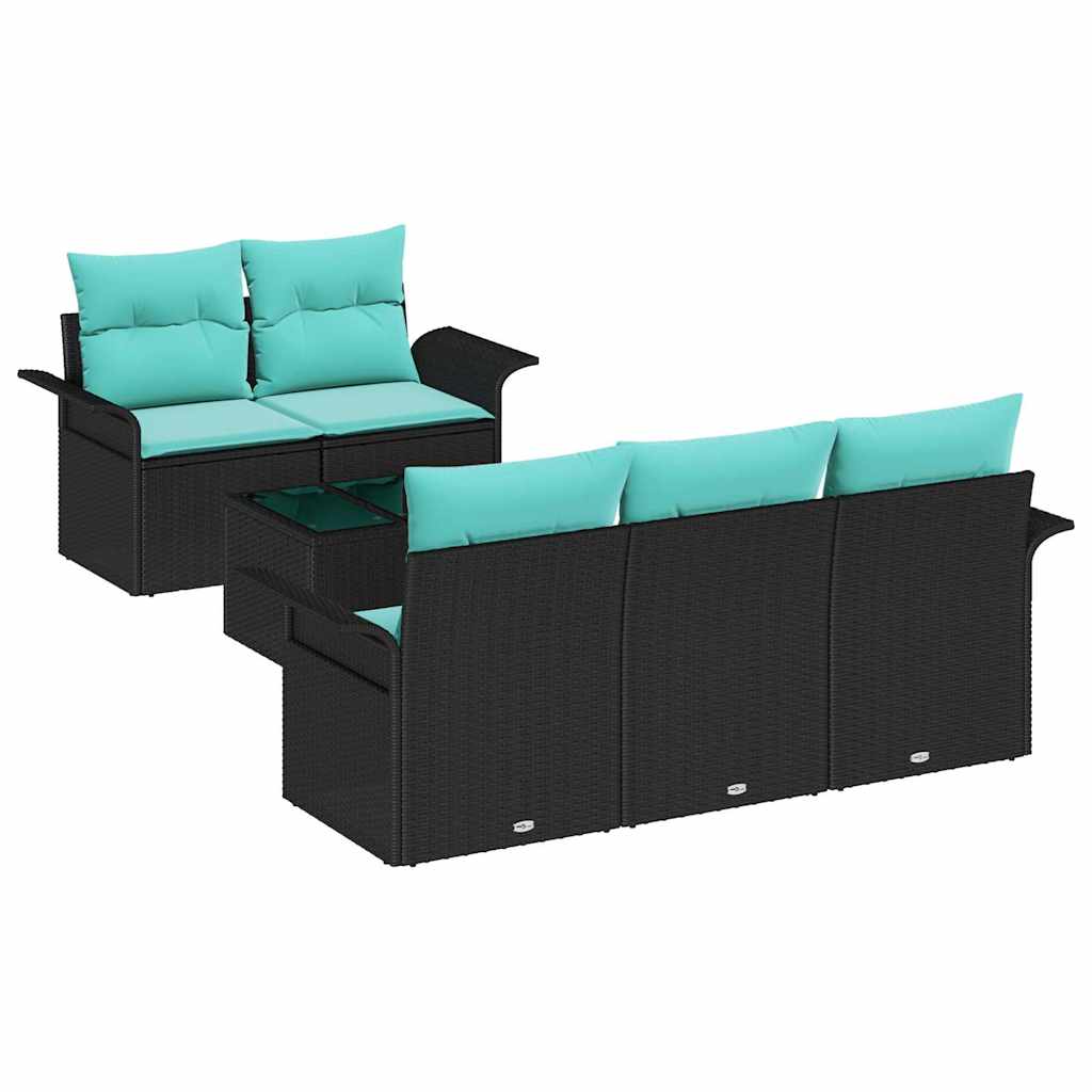 Conjunto de sofá de jardín 6 pcs Negro ratán sintético