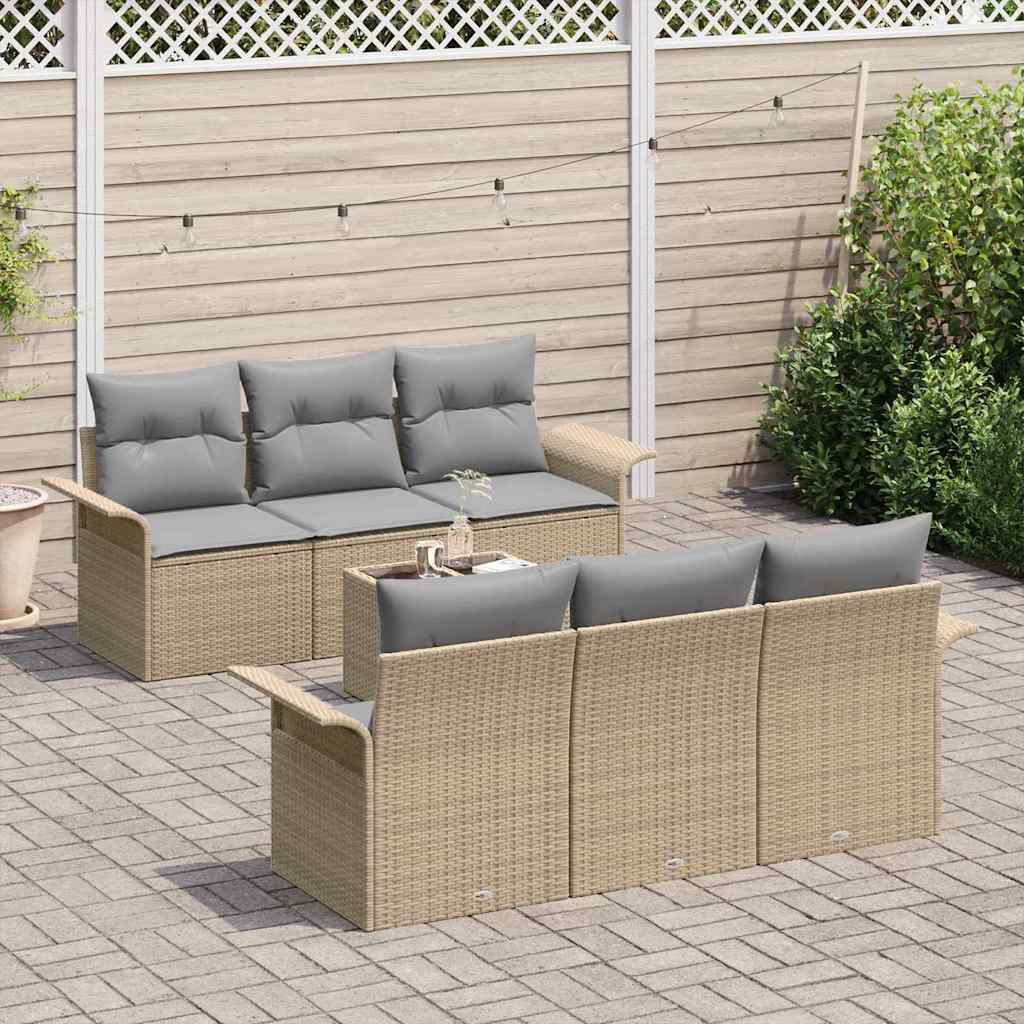 Conjunto de sofá de jardín 7 pcs Beige ratán sintético