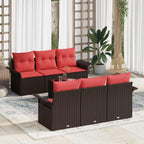 Conjunto de sofá de jardín 7 pcs Marrón ratán sintético