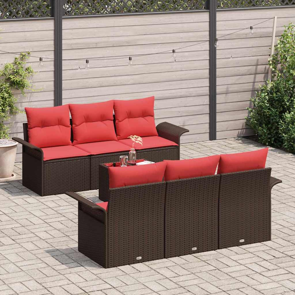 Conjunto de sofá de jardín 7 pcs Marrón ratán sintético