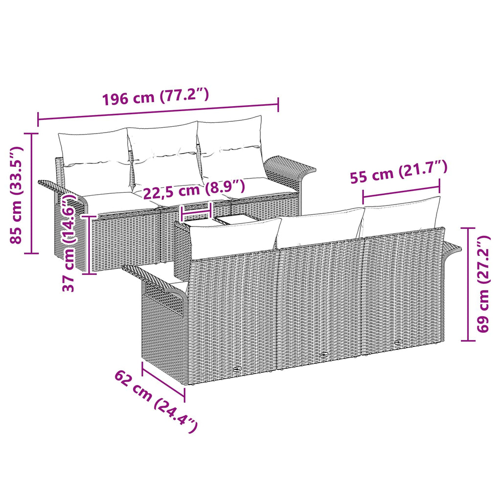 Conjunto de sofá de jardín 7 pcs Marrón ratán sintético