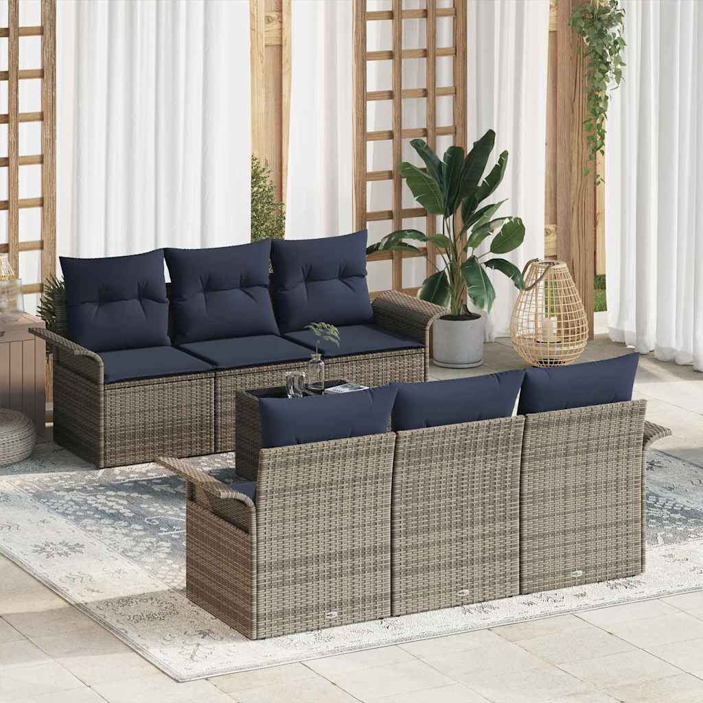 Conjunto de sofá de jardín 7 pcs Marrón ratán sintético