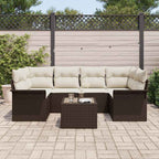 Conjunto de sofá de jardín 7 pcs Marrón ratán sintético