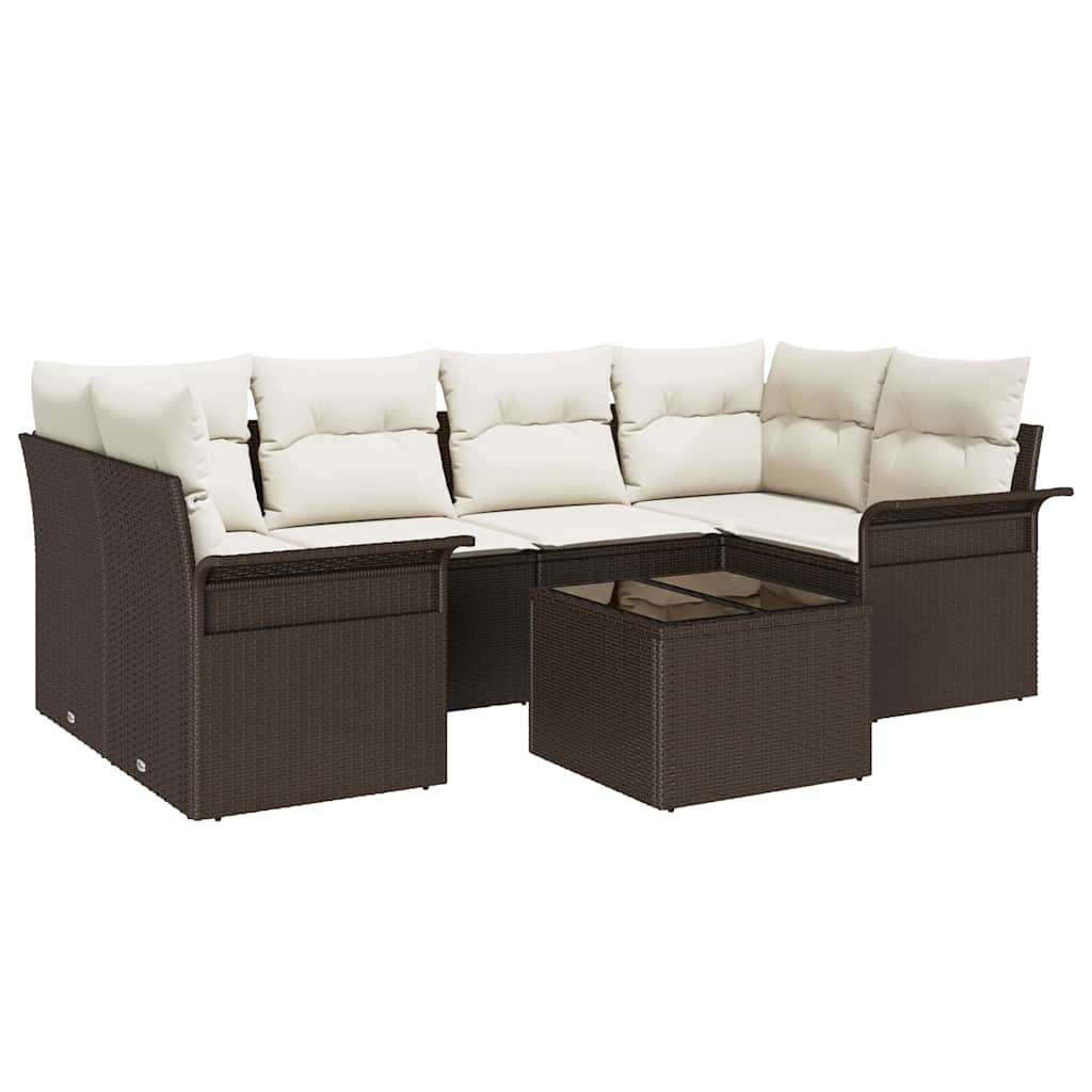 Conjunto de sofá de jardín 7 pcs Marrón ratán sintético