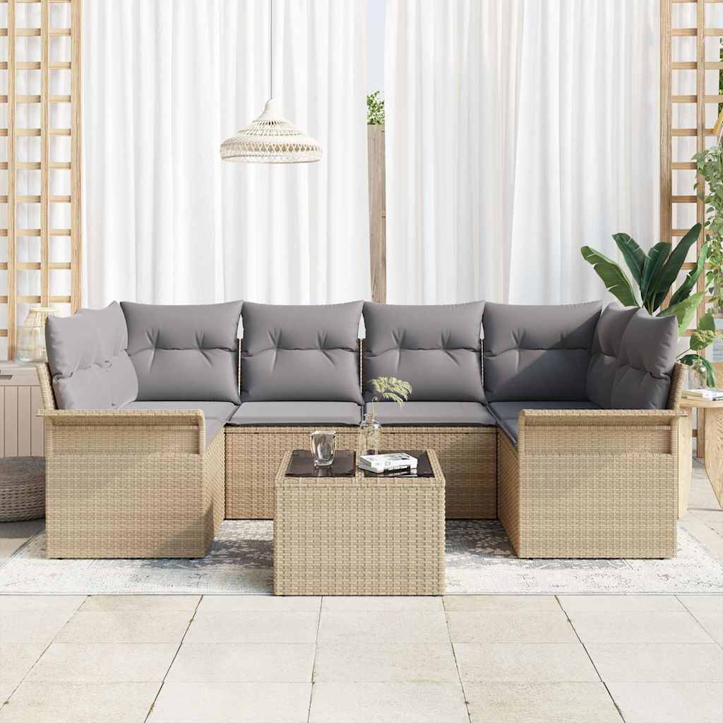 Conjunto de sofá de jardín 7 pcs Beige Poliratán