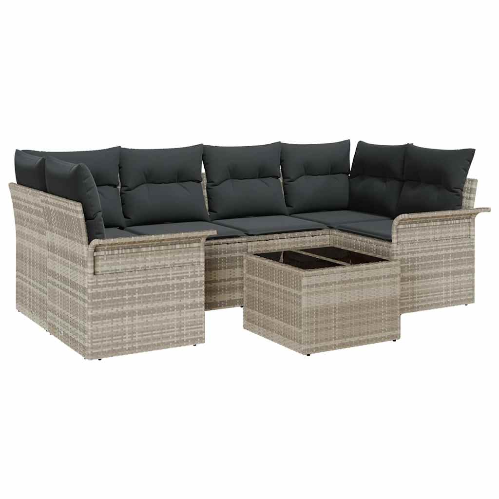 Conjunto de sofá de jardín 7 pcs Gris Claro ratán sintético