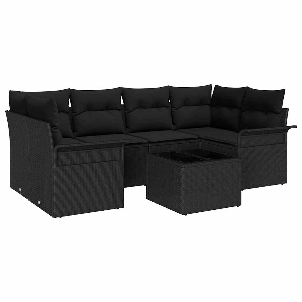 Conjunto de sofá de jardín 7 pcs Negro Poliratán