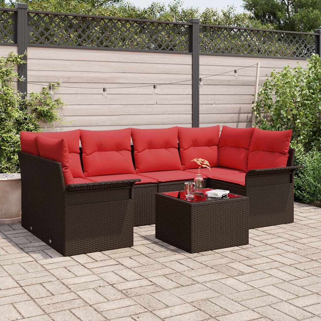 Conjunto de sofá de jardín 7 pcs Marrón ratán sintético