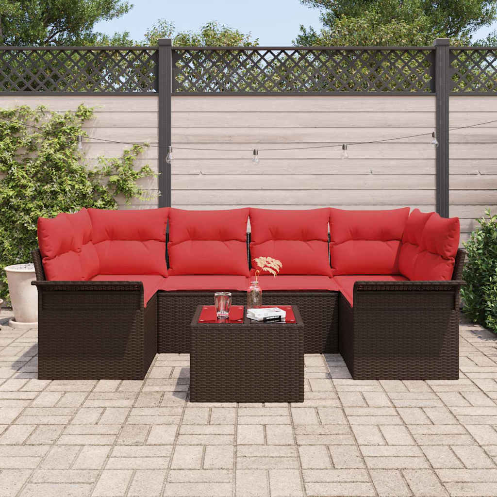 Conjunto de sofá de jardín 7 pcs Marrón ratán sintético
