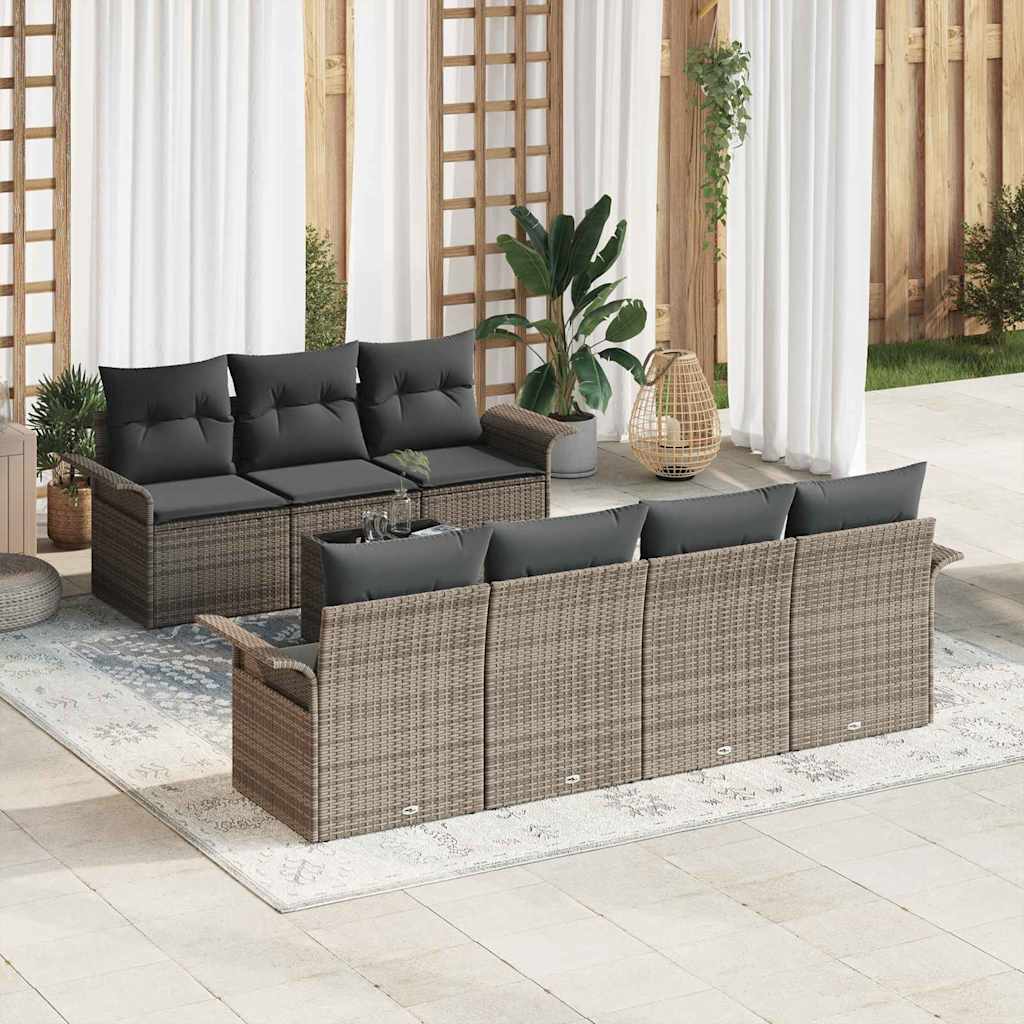 Conjunto de sofá de jardín con cojín 8 pcs Gris ratán sintético