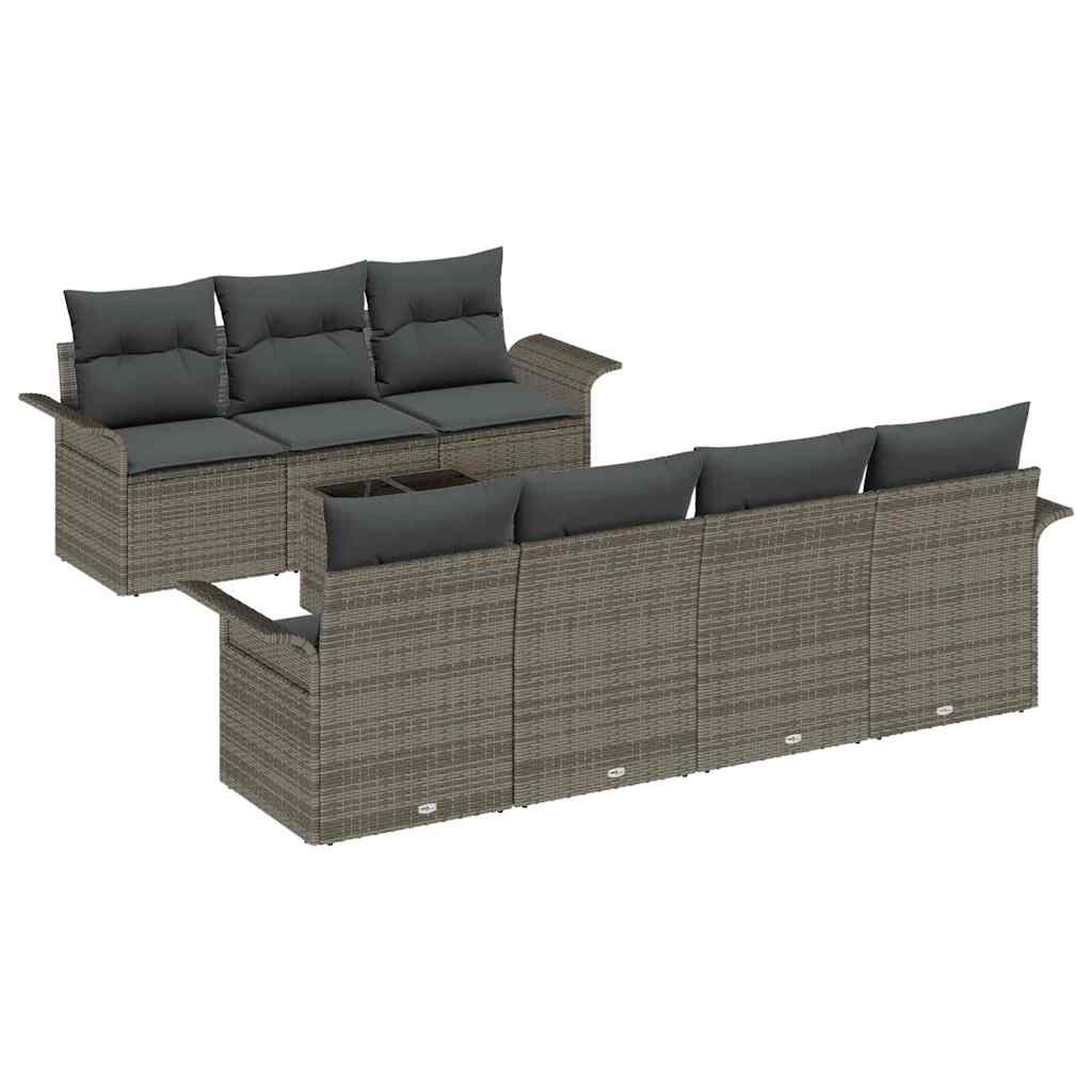 Conjunto de sofá de jardín con cojín 8 pcs Gris ratán sintético