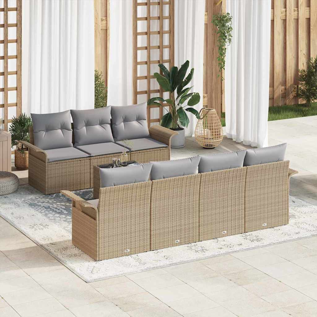 Conjunto de sofá de jardín 8 pcs Beige ratán sintético