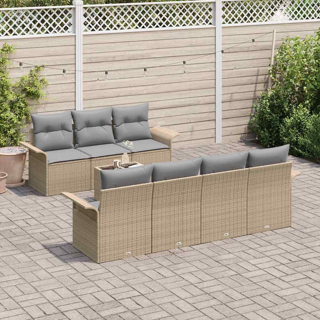 Conjunto de sofá de jardín 8 pcs Beige ratán sintético