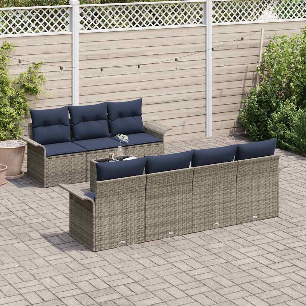 Conjunto de sofá de jardín con cojín 8 pcs Gris ratán sintético