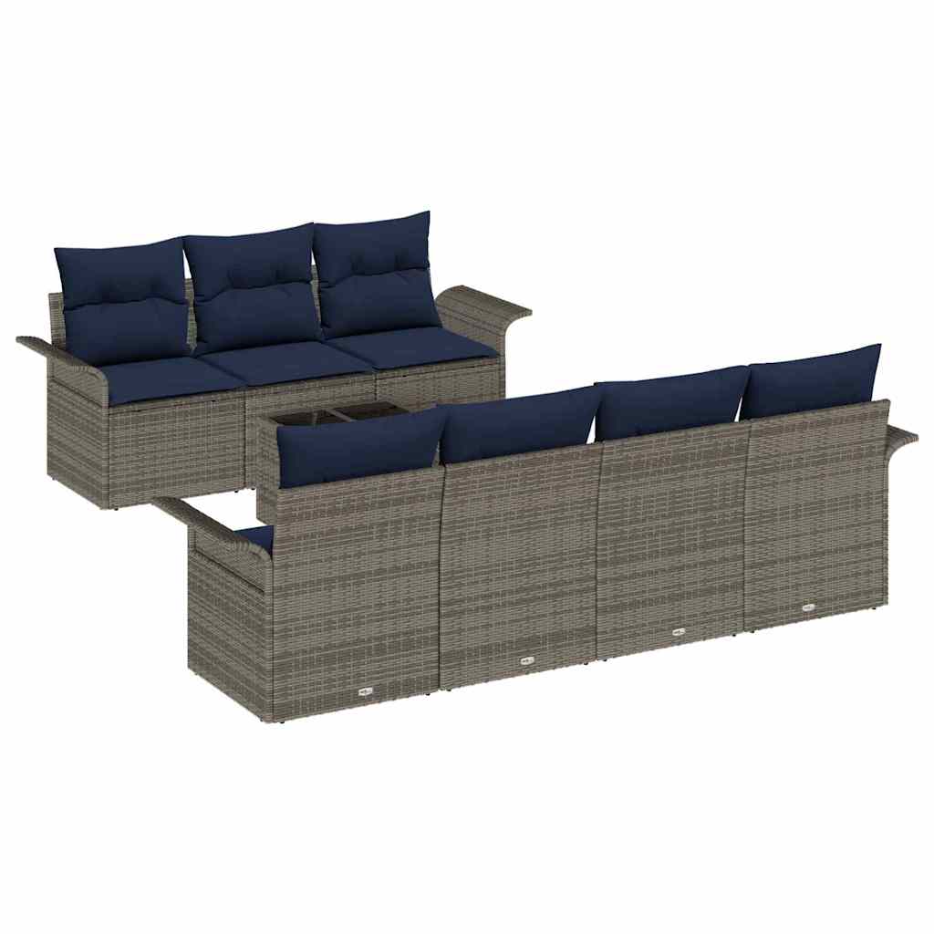 Conjunto de sofá de jardín con cojín 8 pcs Gris ratán sintético