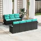 Conjunto de sofá de jardín 8 pcs Negro ratán sintético