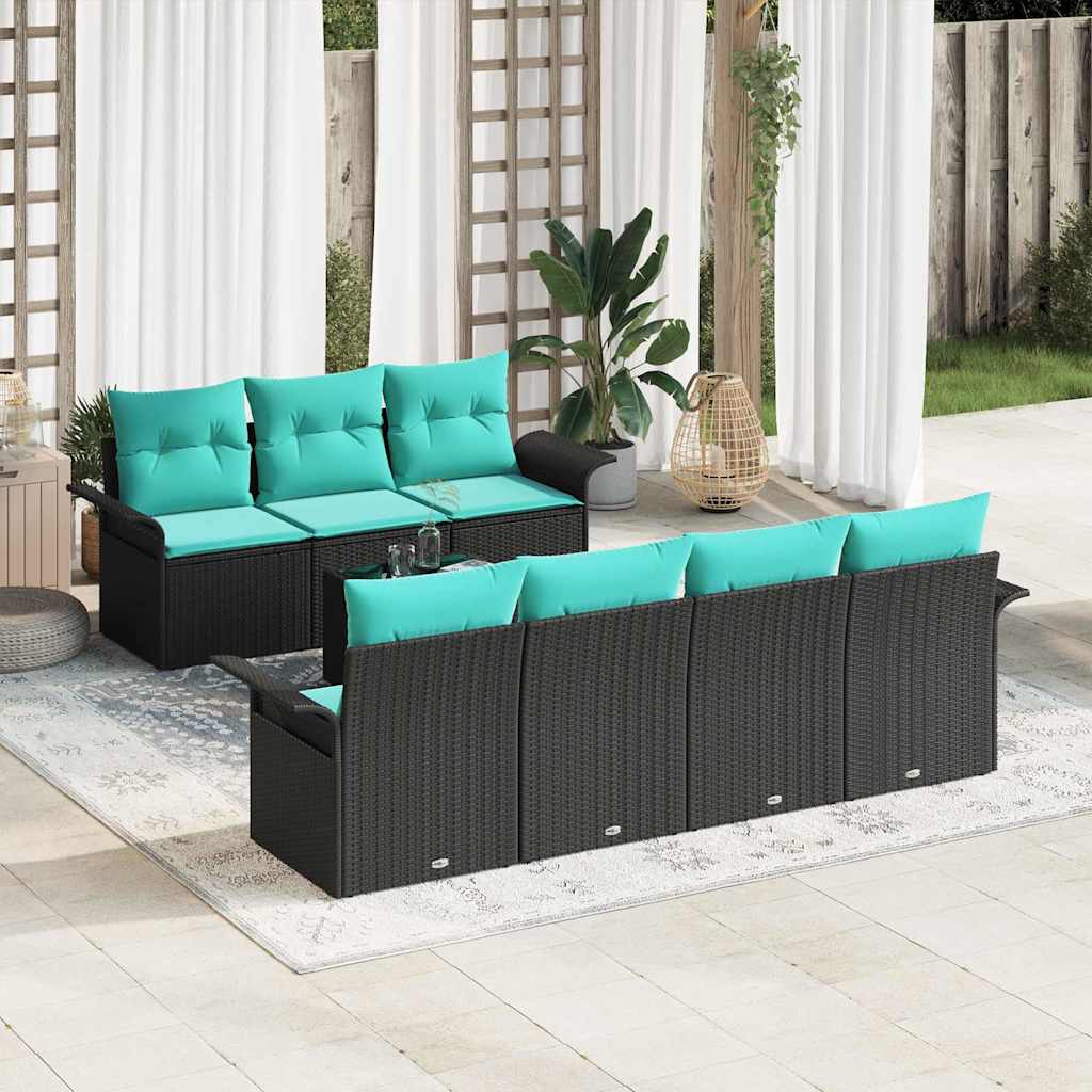 Conjunto de sofá de jardín 8 pcs Negro ratán sintético