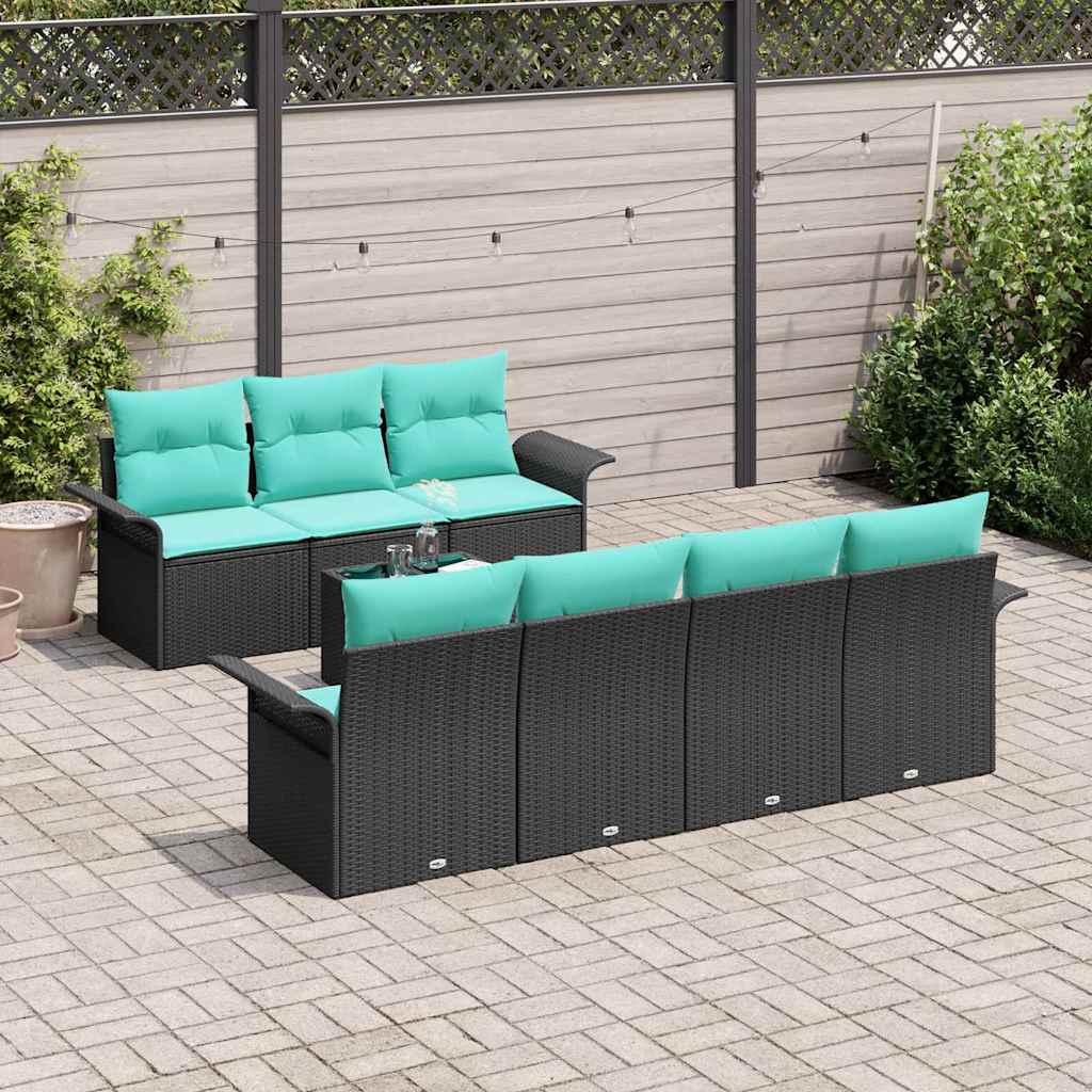 Conjunto de sofá de jardín 8 pcs Negro ratán sintético