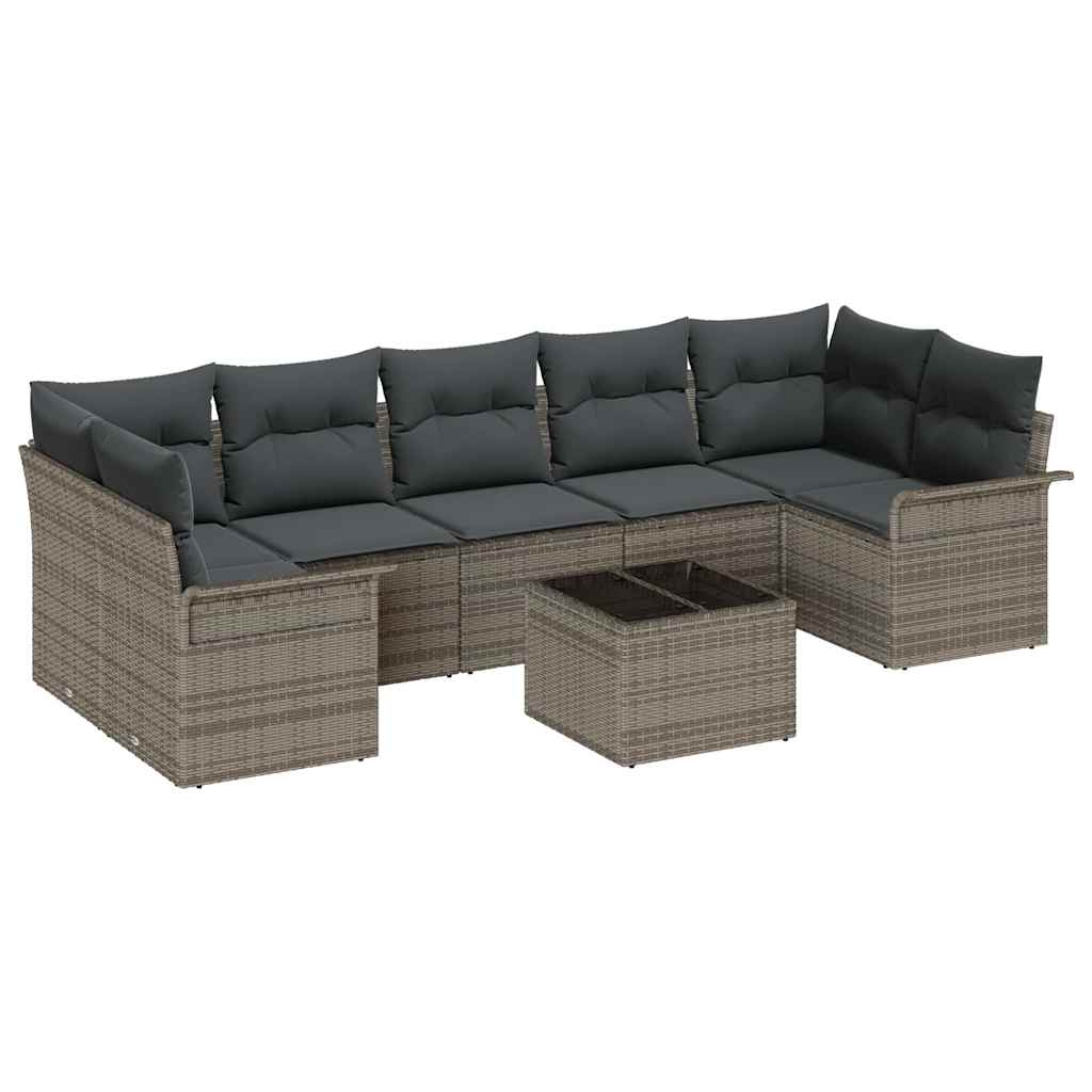 Conjunto de sofá de jardín con cojín 8 pcs Gris ratán sintético