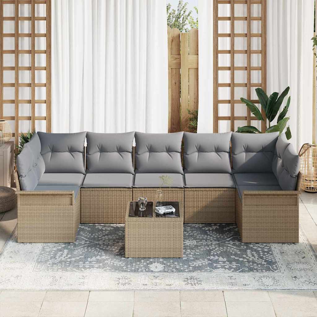 Conjunto de sofá de jardín 8 pcs Beige ratán sintético