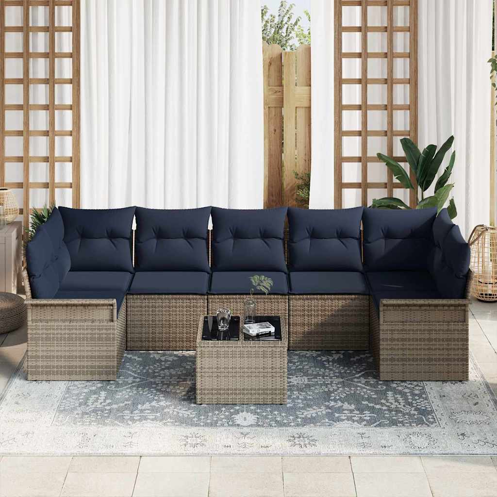 Conjunto de sofá de jardín 8 pcs Gris ratán sintético