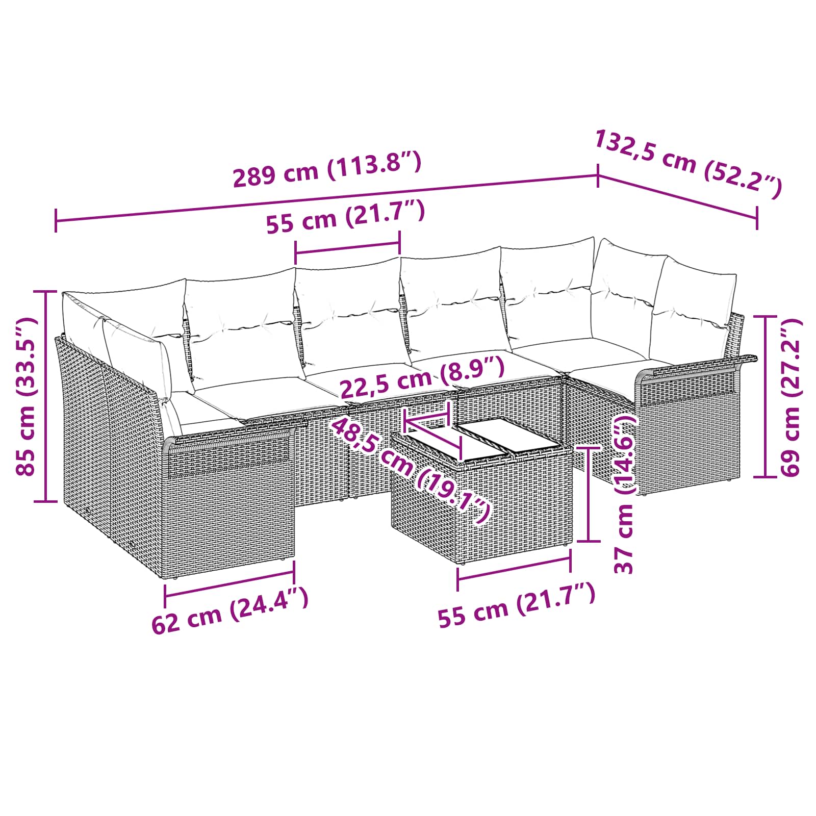 Conjunto de sofá de jardín 8 pcs Gris ratán sintético