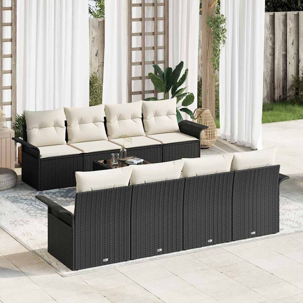 Conjunto de sofá de jardín 9 pcs Negro Poliratán