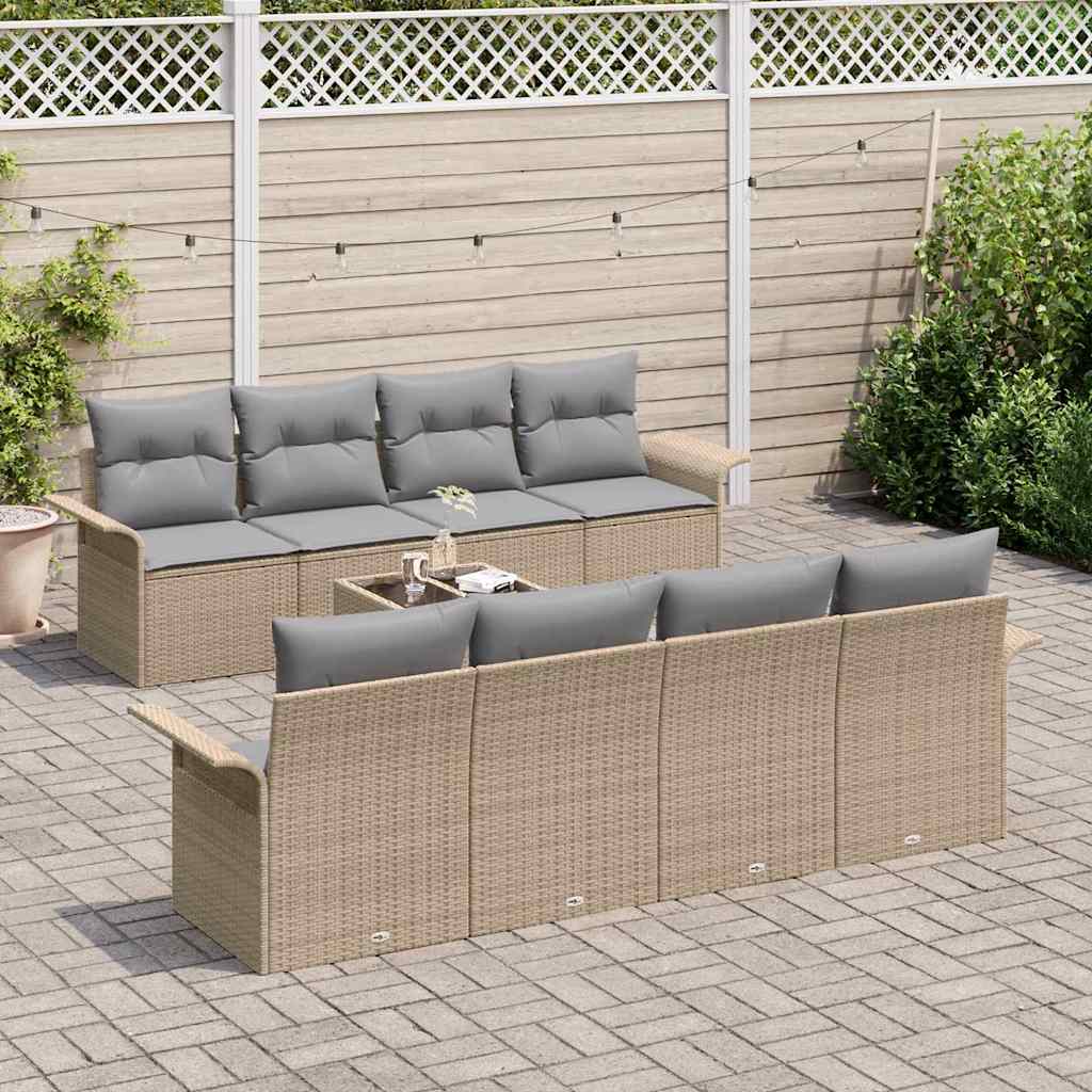Conjunto de sofá de jardín 9 pcs Beige Poliratán