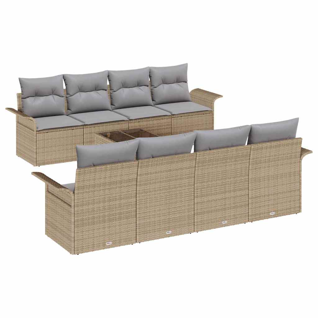 Conjunto de sofá de jardín 9 pcs Beige Poliratán