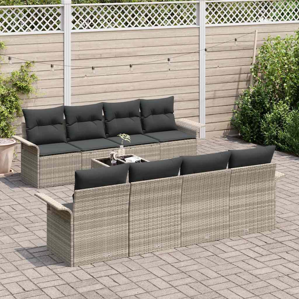 Conjunto de sofá de jardín 9 pcs Gris Claro Poliratán