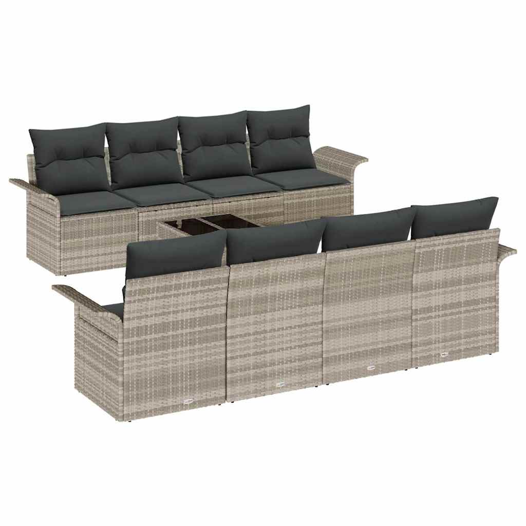 Conjunto de sofá de jardín 9 pcs Gris Claro Poliratán
