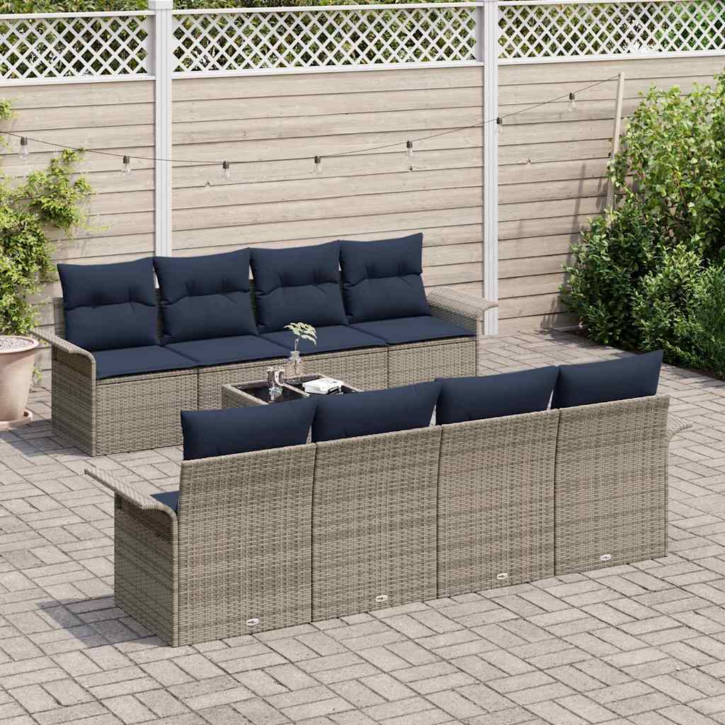 Conjunto de sofá de jardín con cojín 9 pcs Gris ratán sintético
