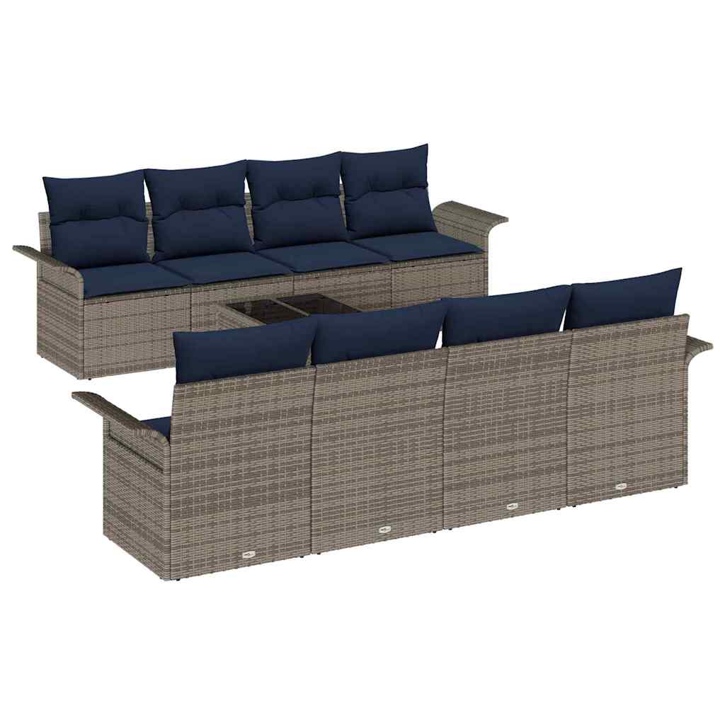 Conjunto de sofá de jardín con cojín 9 pcs Gris ratán sintético