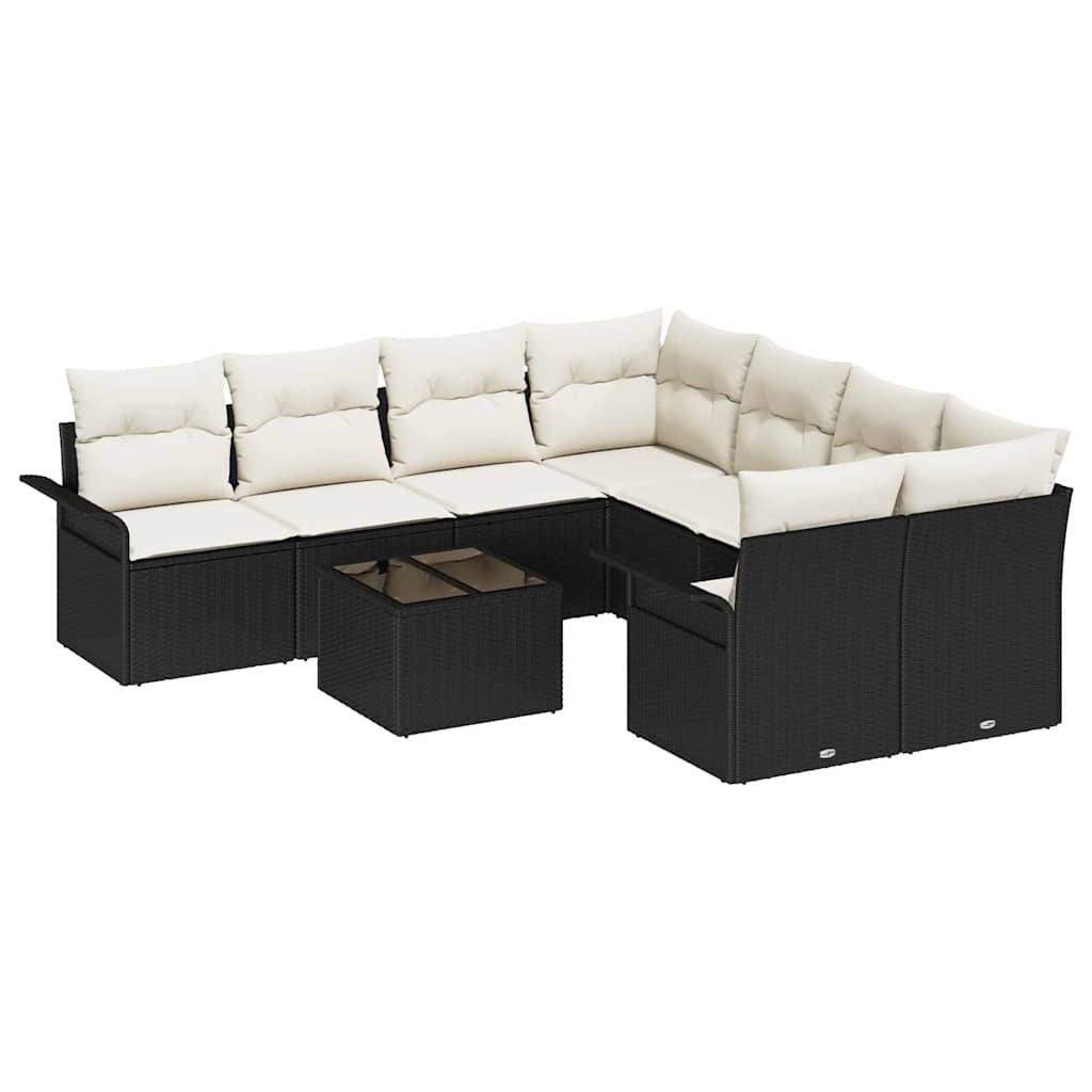 Conjunto de sofá de jardín 9 pcs Negro Poliratán