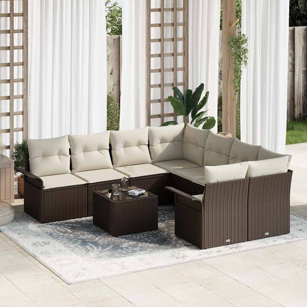 Conjunto de sofá de jardín 9 pcs Marrón Poliratán
