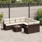 Conjunto de sofá de jardín 9 pcs Marrón Poliratán