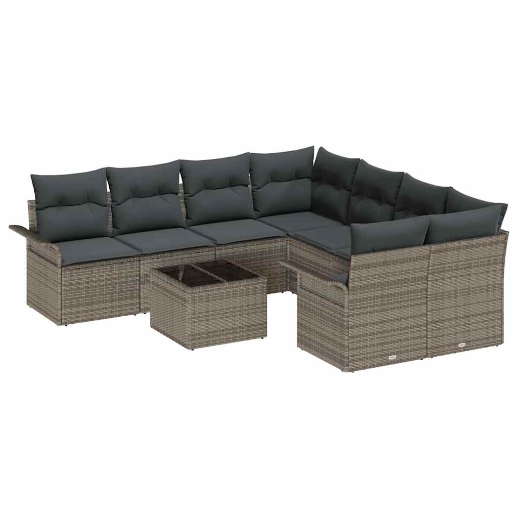 Conjunto de sofá de jardín con cojín 9 pcs Gris ratán sintético