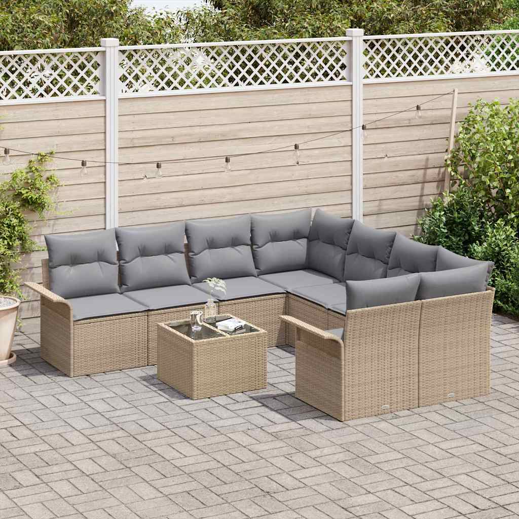 Conjunto de sofá de jardín 9 pcs Beige Poliratán