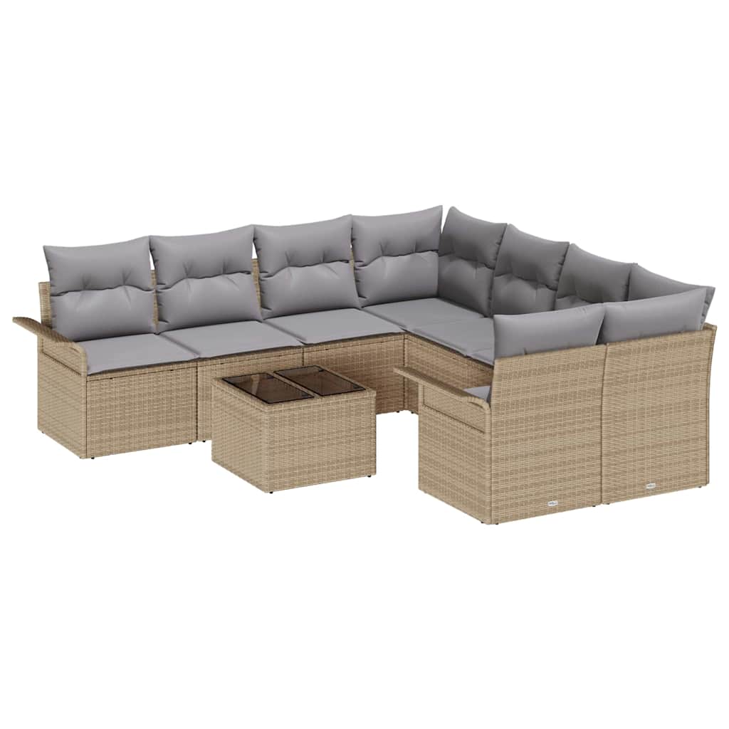 Conjunto de sofá de jardín 9 pcs Beige Poliratán