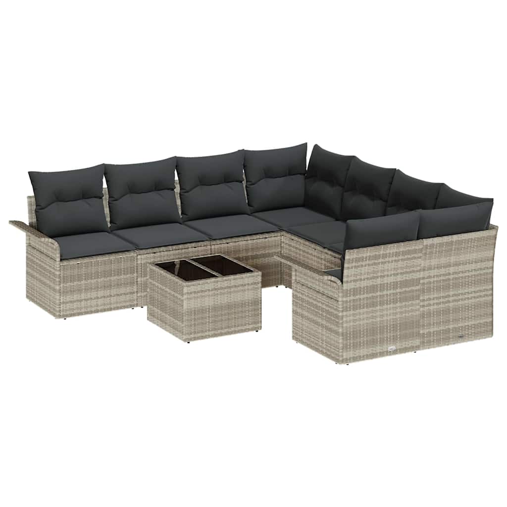 Conjunto de sofá de jardín 9 pcs Gris Claro Poliratán