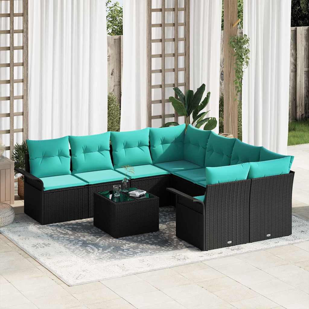 Conjunto de sofá de jardín 9 pcs Marrón y Rojo ratán sintético