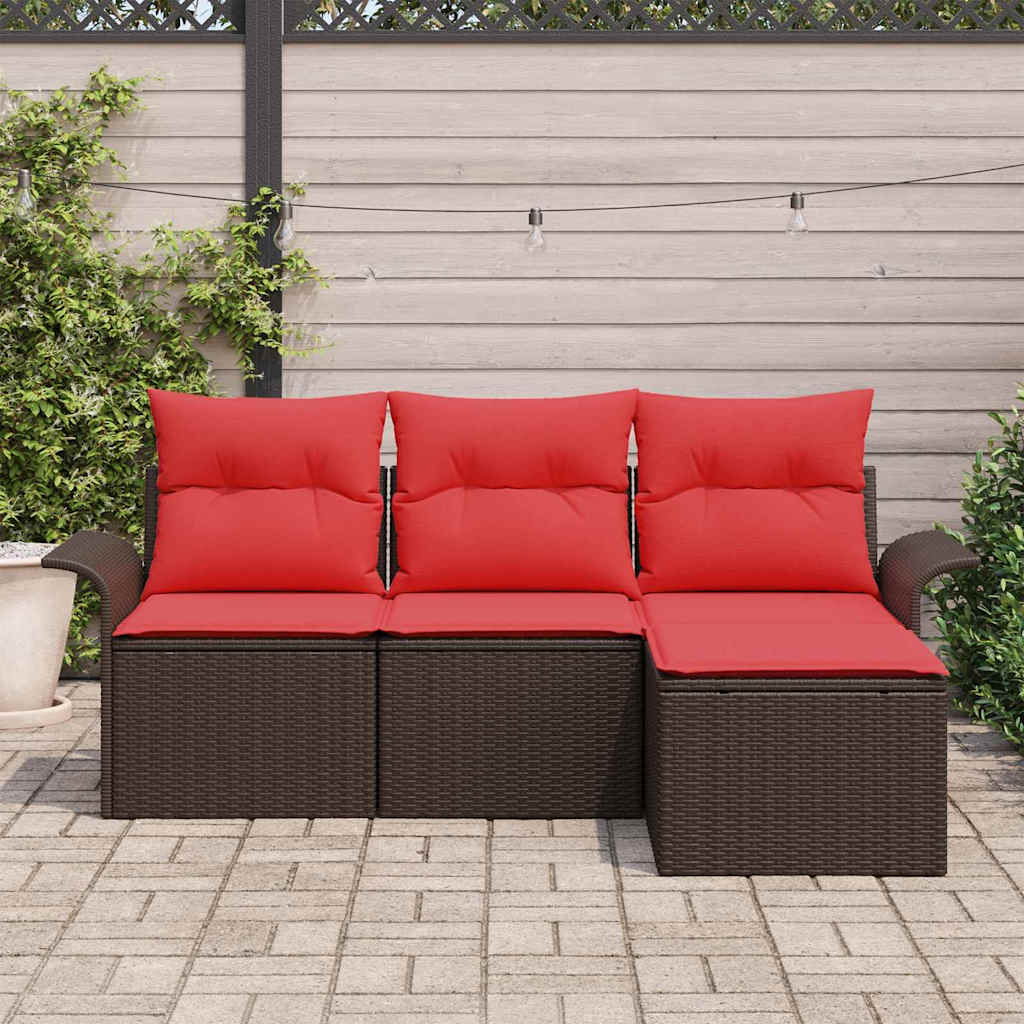 Conjunto de sofá de jardín 4 pcs Marrón ratán sintético