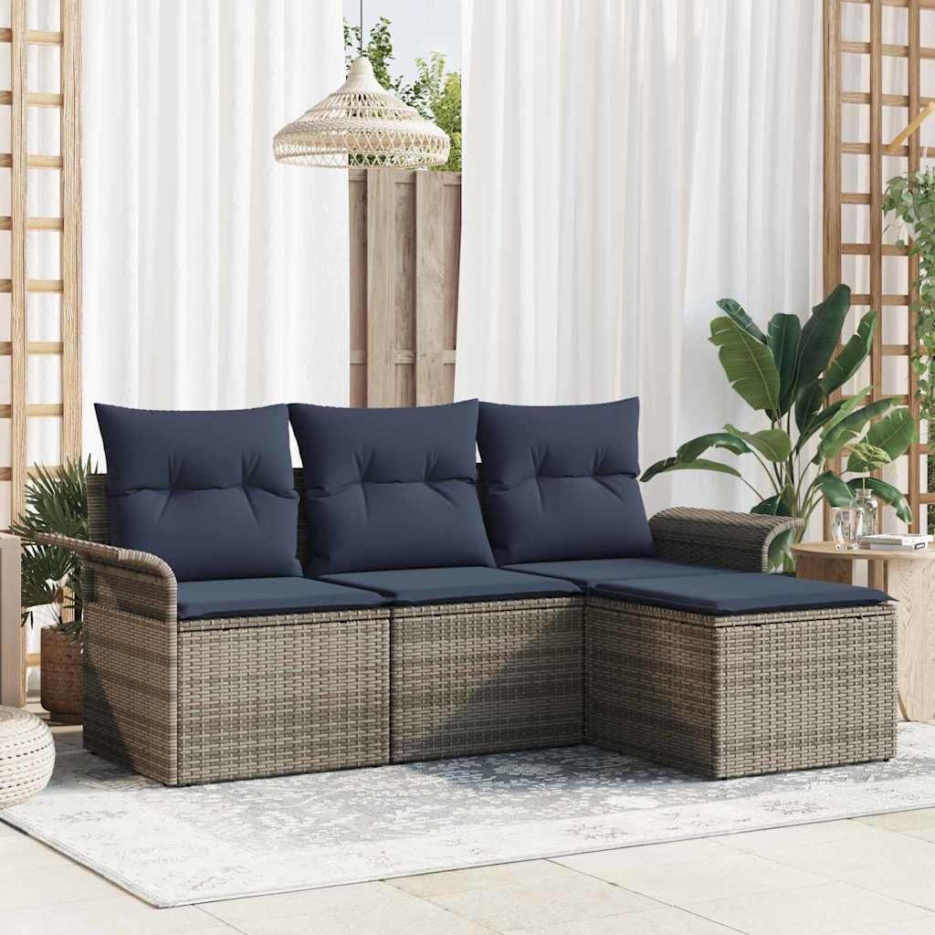 Conjunto de sofá de jardín 4 pcs Marrón ratán sintético