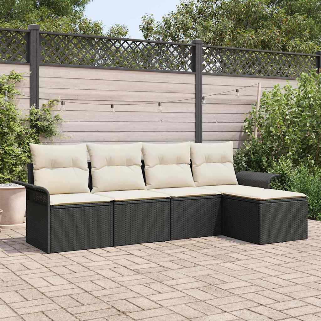 Sofá de exterior con cojín 5 pcs Beige ratán sintético