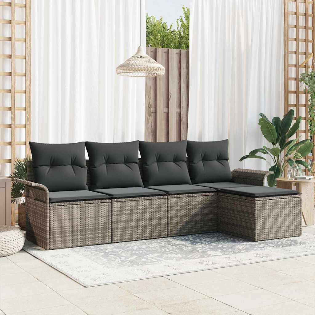 Sofá de exterior con cojín 5 pcs Beige ratán sintético