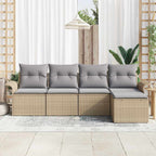 Sofá de exterior con cojín 5 pcs Beige ratán sintético