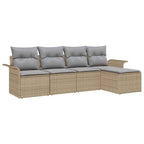 Sofá de exterior con cojín 5 pcs Beige ratán sintético